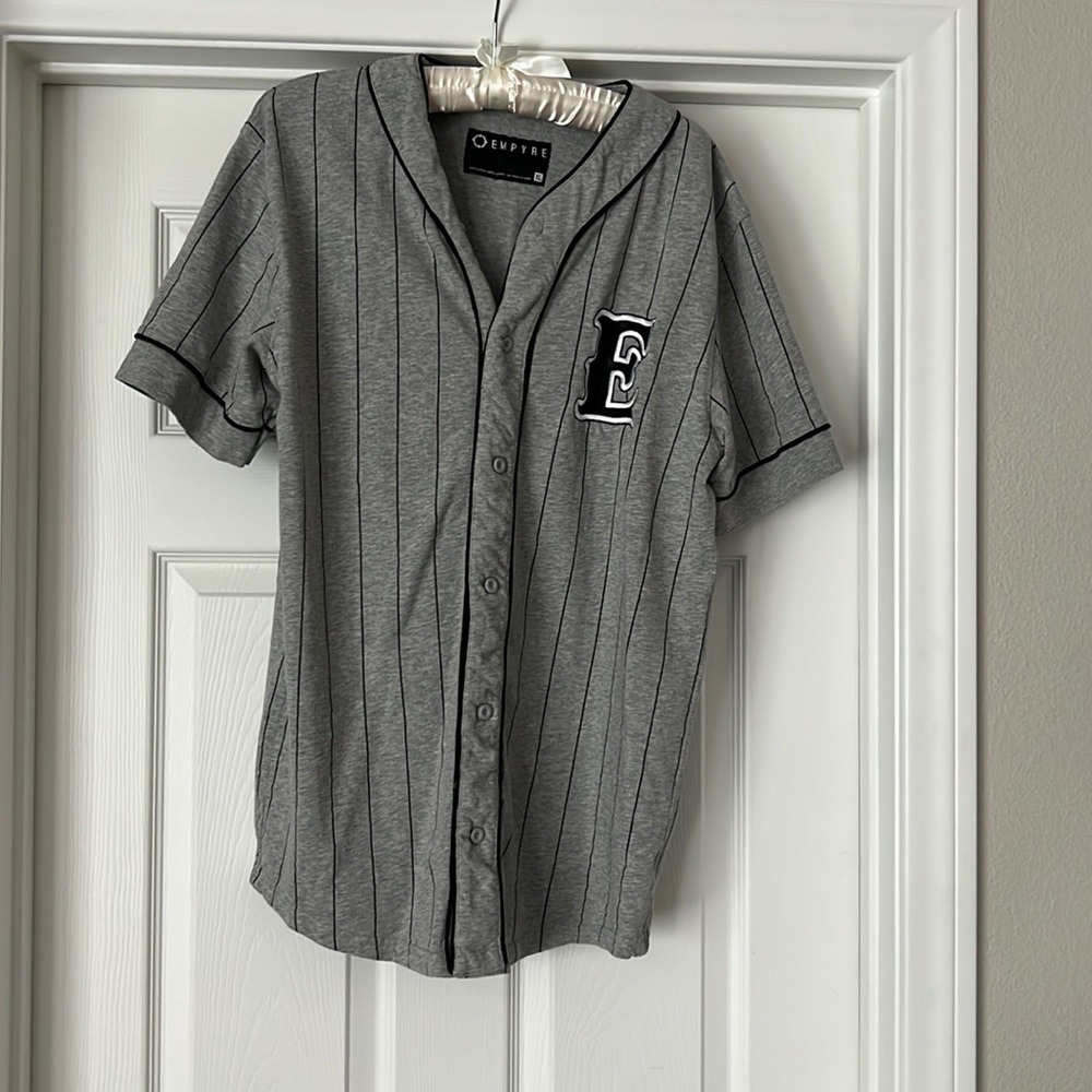 Empyre Chuck Gray & Black Pinstripe Baseball Jersey
